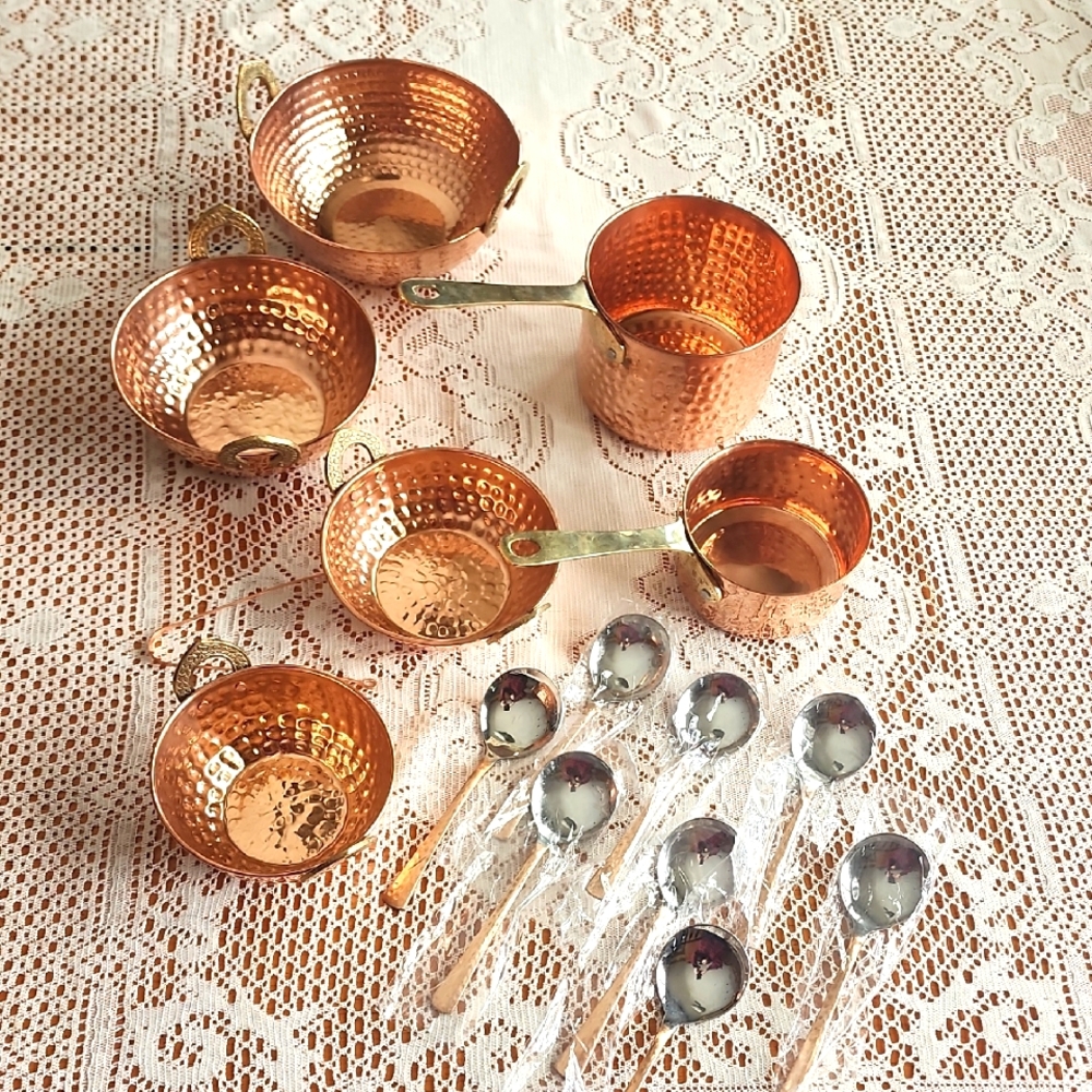 Handmade Copper pans and serving bowls hammered 15 piece set New never used